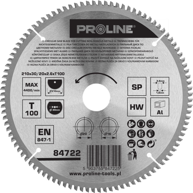 Cirkelsåg för NON-FEROUS METALS 210 100T30MM PROLINE Cirkelsåg för NON-FEROUS METALS 210 100T30MM PROLINE