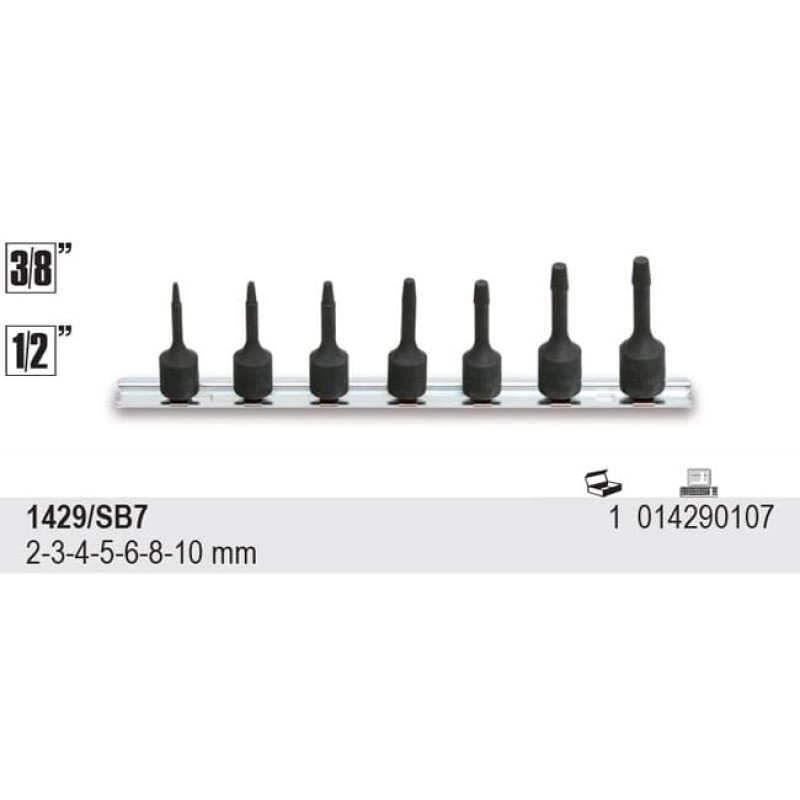 Skruvutdragarsats - koniska skruvutdragare / bultutdragare, sats 7st. 3/8" och 1/2" 1-10mm, Beta Tools Skruvutdragarsats - koniska skruvutdragare / bultutdragare, sats 7st. 3/8" och 1/2" 1-10mm, Beta Tools