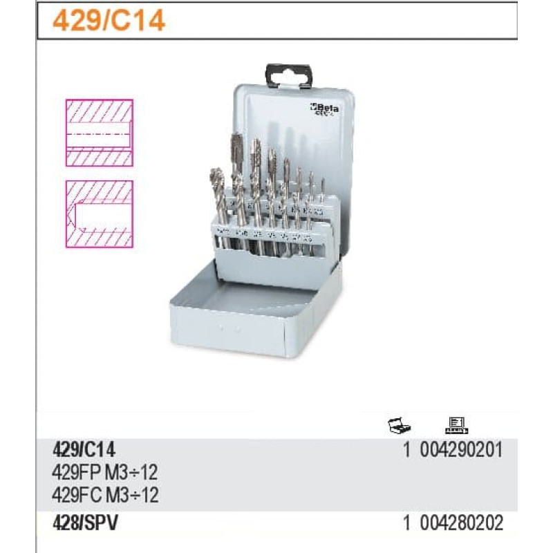 Sats med gängtappar 14st st M3-M12, HSS-Co (HSS-E) stål, metallask, M3÷12 + M3÷12, Beta Tools Sats med gängtappar 14st st M3-M12, HSS-Co (HSS-E) stål, metallask, M3÷12 + M3÷12, Beta Tools