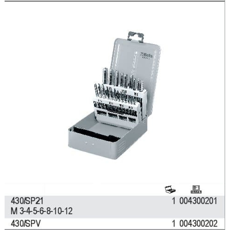 Sats med gängtappar 21st M3-M12, kromad stål, metall ask, Beta Tools Sats med gängtappar 21st M3-M12, kromad stål, metall ask, Beta Tools