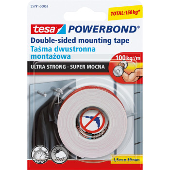 Monteringstejp, extra stark POWERBOND 1,5M:19MM, Tesa