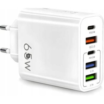 Mobilladdare 65W, 3x USB + 2x USB-C, 230V