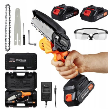 Grensåg, sladdlös 2st batterier 2Ah 21V, kedjesåg 4", ladare, väska, Kraft & Delle