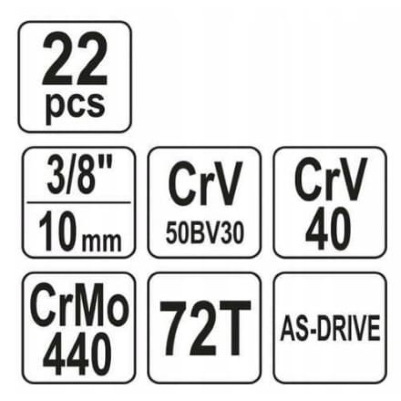 Hylsnyckelsats 3/8" 22 Delar, Yato Hylsnyckelsats 3/8" 22 Delar, Yato