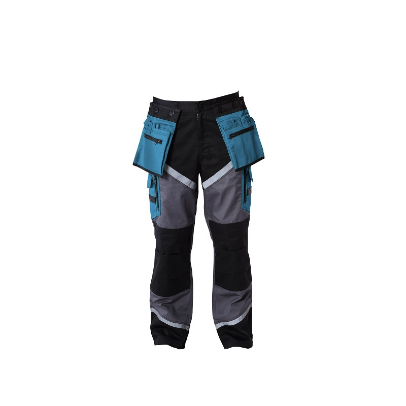 PANTS WITH REFL. STRIPES, BLACK-GREY-TURQ., " XL" , CE, LAHTI PANTS WITH REFL. STRIPES, BLACK-GREY-TURQ., " XL" , CE, LAHTI