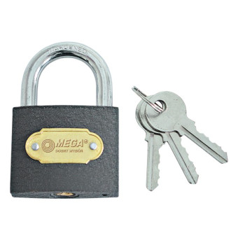 GREY CASTING IRON PADLOCK 32 MM HEAVY TYPE. CHROME PLATED HARDENED SHACKLE 3 KEYS. PACKED INDIVIDUAL COLOR CARTON BOX