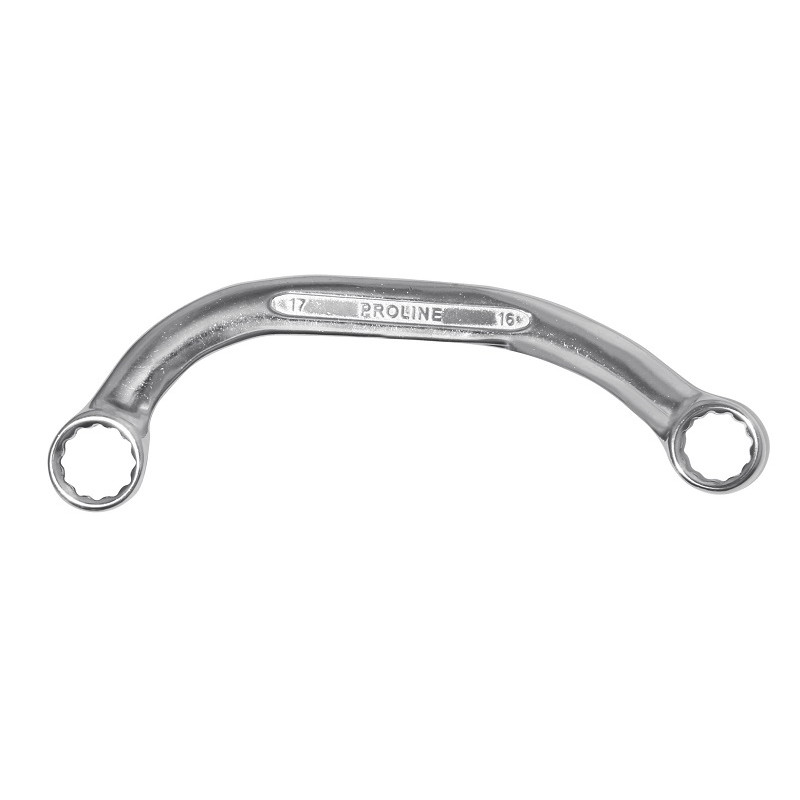 Böjd ringnyckel typ C 12-kant 8x10 - 19-21mm, för startmotorer och trånga utrymmen CrV, Proline Böjd ringnyckel typ C 12-kant 8x10 - 19-21mm, för startmotorer och trånga utrymmen CrV, Proline