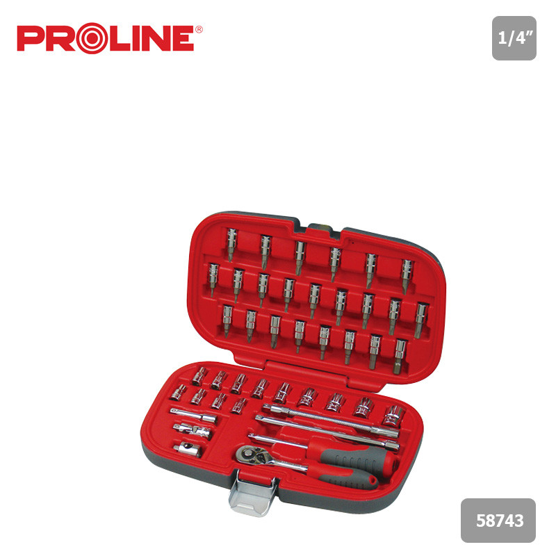 Hylsnyckelsats 43st, 1/4", CRV, 4-14 mm, PROLINE