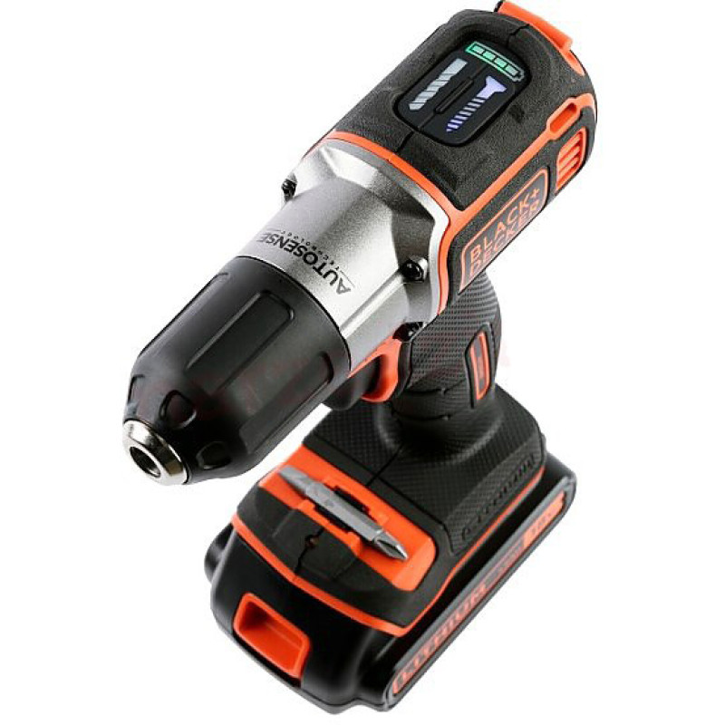 Skruvdragare / Borrmaskin, sladdlös, AUTOSENSE 18V 1.5AH, 2 batterier, väska, Black+Decker Skruvdragare / Borrmaskin, sladdlös, AUTOSENSE 18V 1.5AH, 2 batterier, väska, Black+Decker