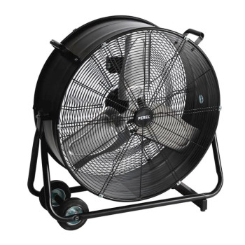 Kraftfull industrifläkt 60 cm (24") 330W, trumfläkt golvmodell med hjul, svart pulverlackad, 7128 m³/h, Perel
