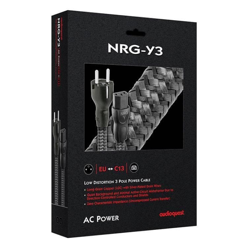 NRG-Y3 Nätkabel 2m 230V Schuko IEC, för Hi-Fi, AudioQuest