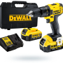 Skruvdragare, borr, 18V 2st batterier, snabbchuck, LED-belysning, 1.8kg inkl. väska och laddare, DeWalt
