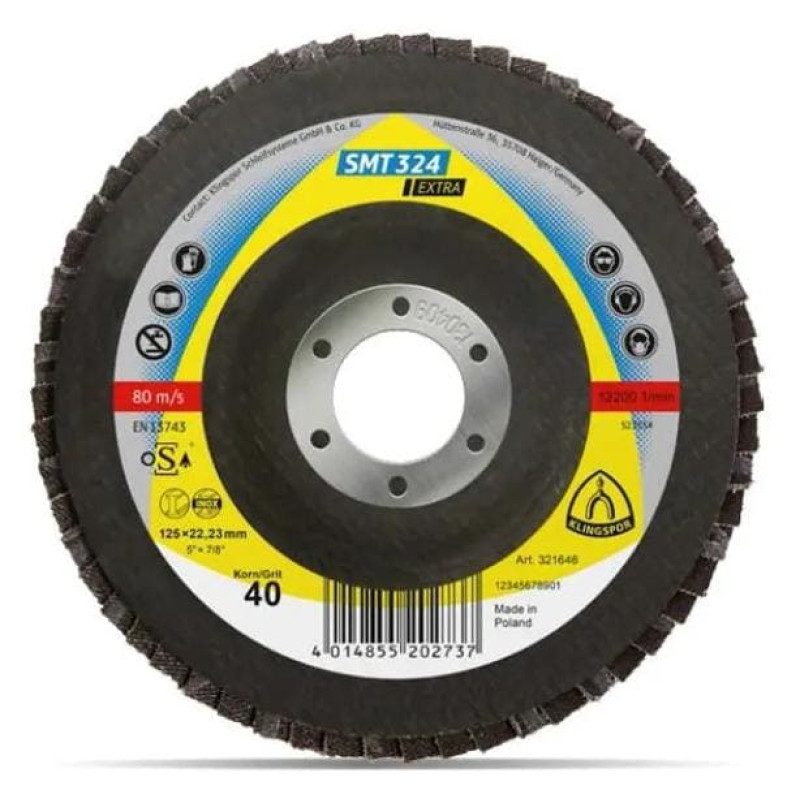 Lamellslipskiva 10st, FI=125, kornst. 80, SMT324 Extra, Klingspor Lamellslipskiva 10st, FI=125, kornst. 80, SMT324 Extra, Klingspor