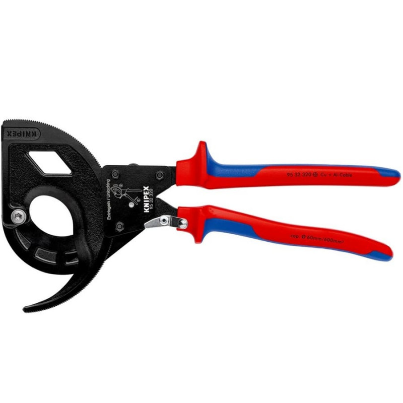 Wiresax, kabelsax spärrmekanism, treväxlad, för kapning av kablar och linor upp till 2cm, Knipex Wiresax, kabelsax spärrmekanism, treväxlad, för kapning av kablar och linor upp till 2cm, Knipex