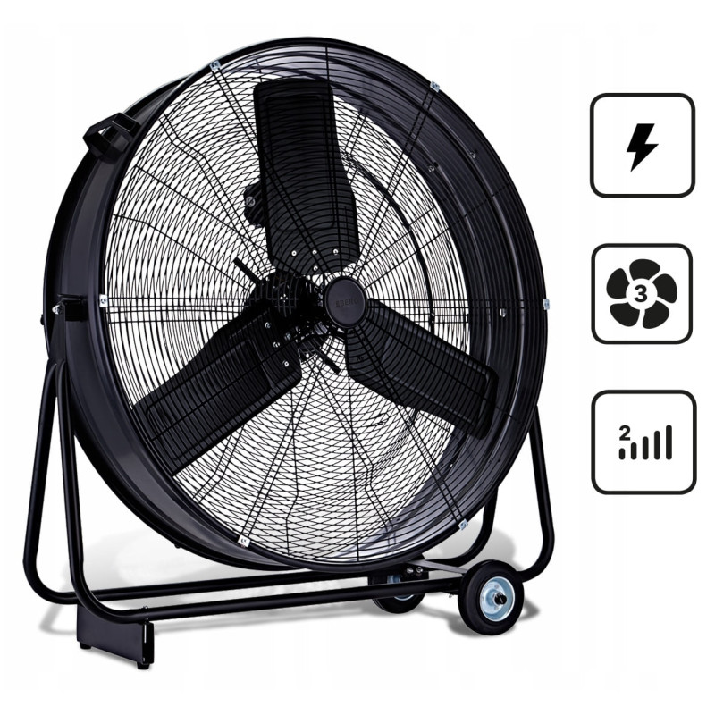 Stor kraftfull mobil industrifläkt 75cm 280W, trumfläkt golvmodell, svart/gul pulverlackad, 14940 m³/h, Eberg Stor kraftfull mobil industrifläkt 75cm 280W, trumfläkt golvmodell, svart/gul pulverlackad, 14940 m³/h, Eberg